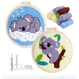 2 Piece Koala Punch Needle Embroidery Kit for Beginners Open Box